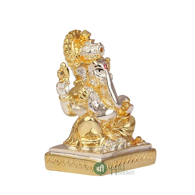 Indicast Gold & Silver Plated Ganesha Idol Murti for Car Dashboard Home Decor and Gifts Items
