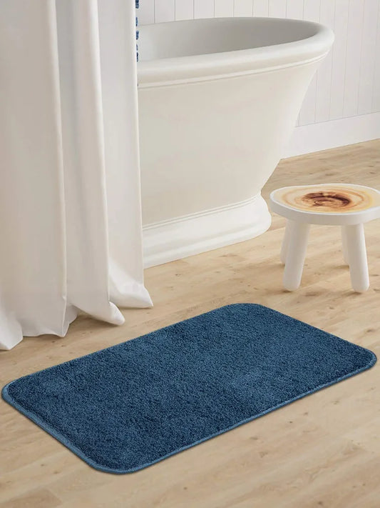 Saral Home Neo Shaggy Yarn Anti-Skid Bath Mats Colour Blue
