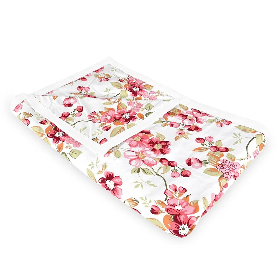 Divine Casa Floret 100% Cotton Single Dohar 120 GSM Soft & Lightweight Throw Blanket Colour Rosy Retreat