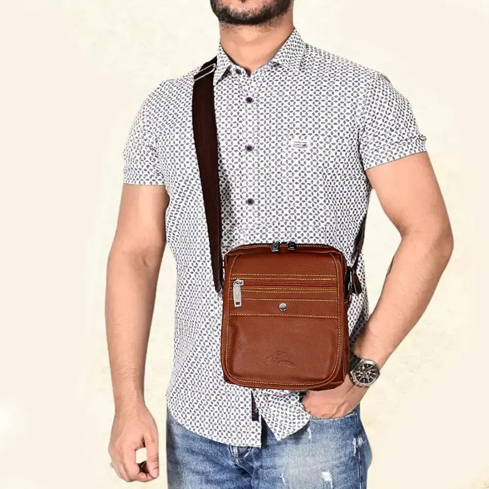 Leather World Leatherette Tan Sling Bags Men Messenger Bags Cross Body Bags Girl