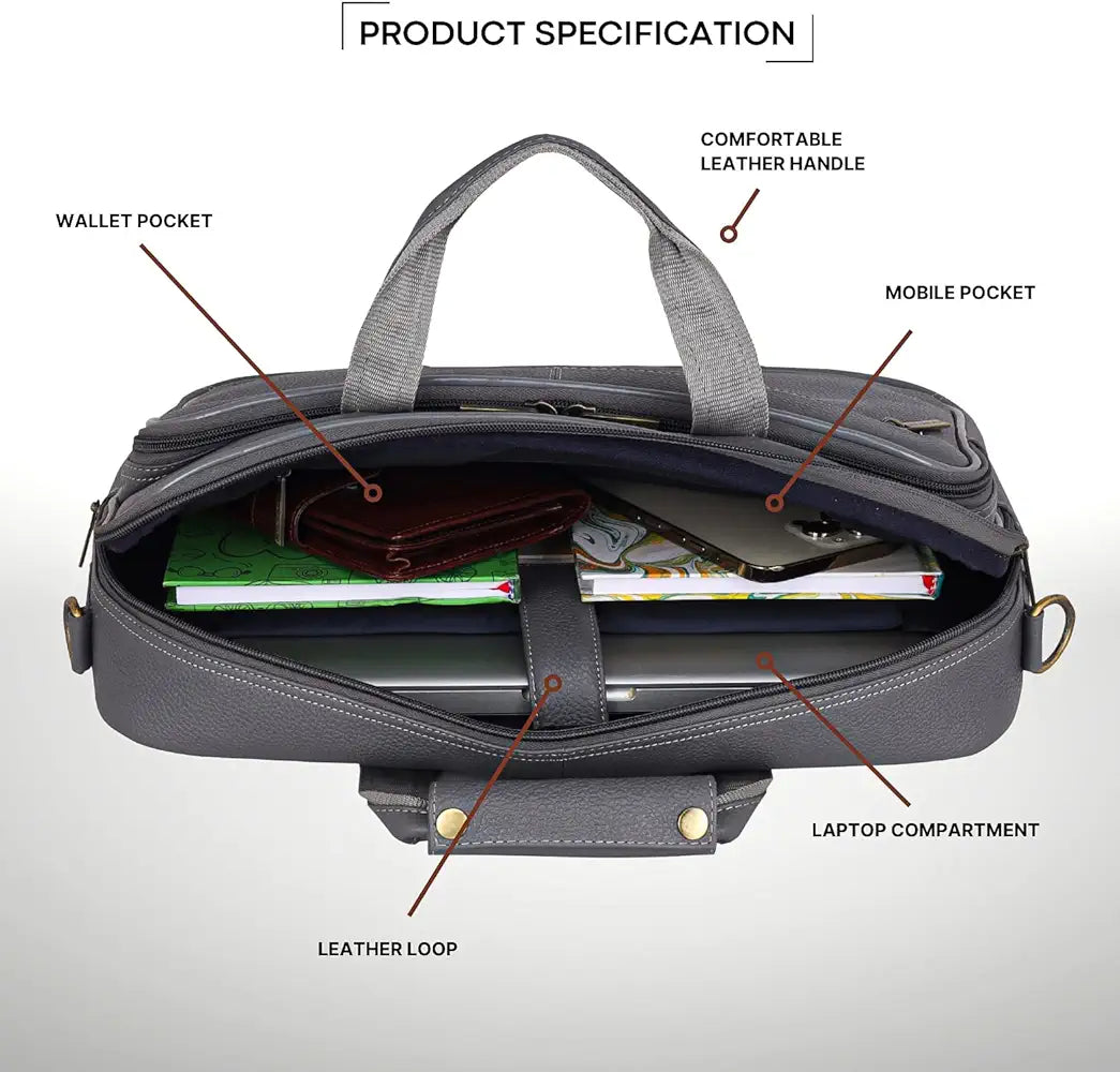 WildHorn Leather 15 inch Laptop Bag for Men I Padded Laptop Compartment I Carry Handles with Adjustable Strap