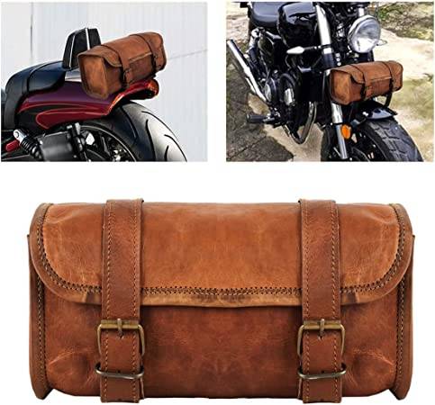 CraftShades Leather Motorcycle Black Side Round bags (Brown)