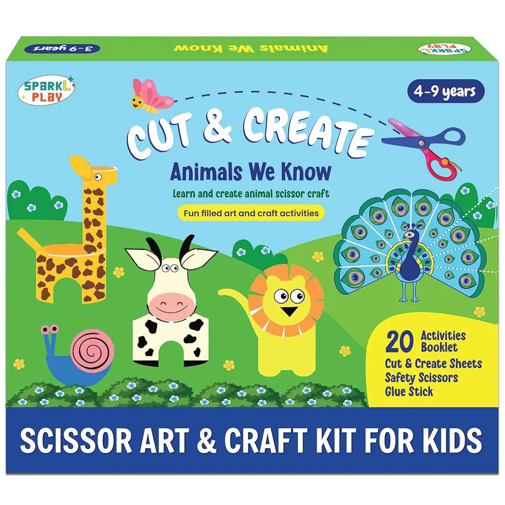 SparkLPlay Scissor Skills Activity Book for Kids Ages 4 to 9 | 18 Fun DIY Cutting Activities | Art & Craft Kit | Creative Learning Toy | Snip Snip | Gift for Girls & Boys