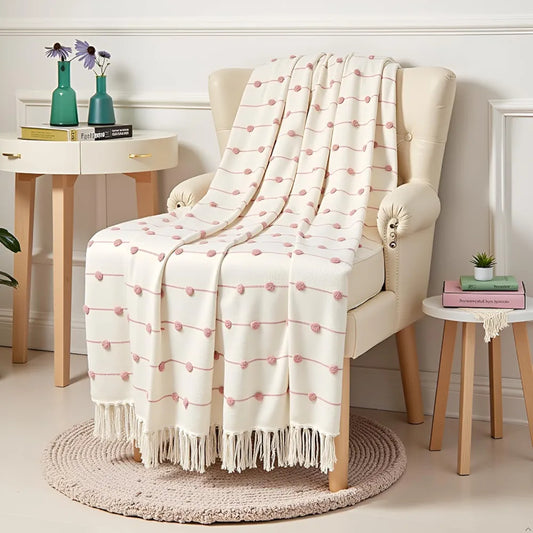 Sajavat Home Hand-Knitted Pure Cotton 3 Seater Sofa Throw Colour Beige & Summer Pink