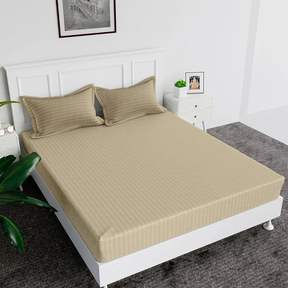 Kuber Industries Double Bedsheet with 2 Pillow Covers 144 TC Glace Cotton Bedsheet Hotel Bedroom Cream