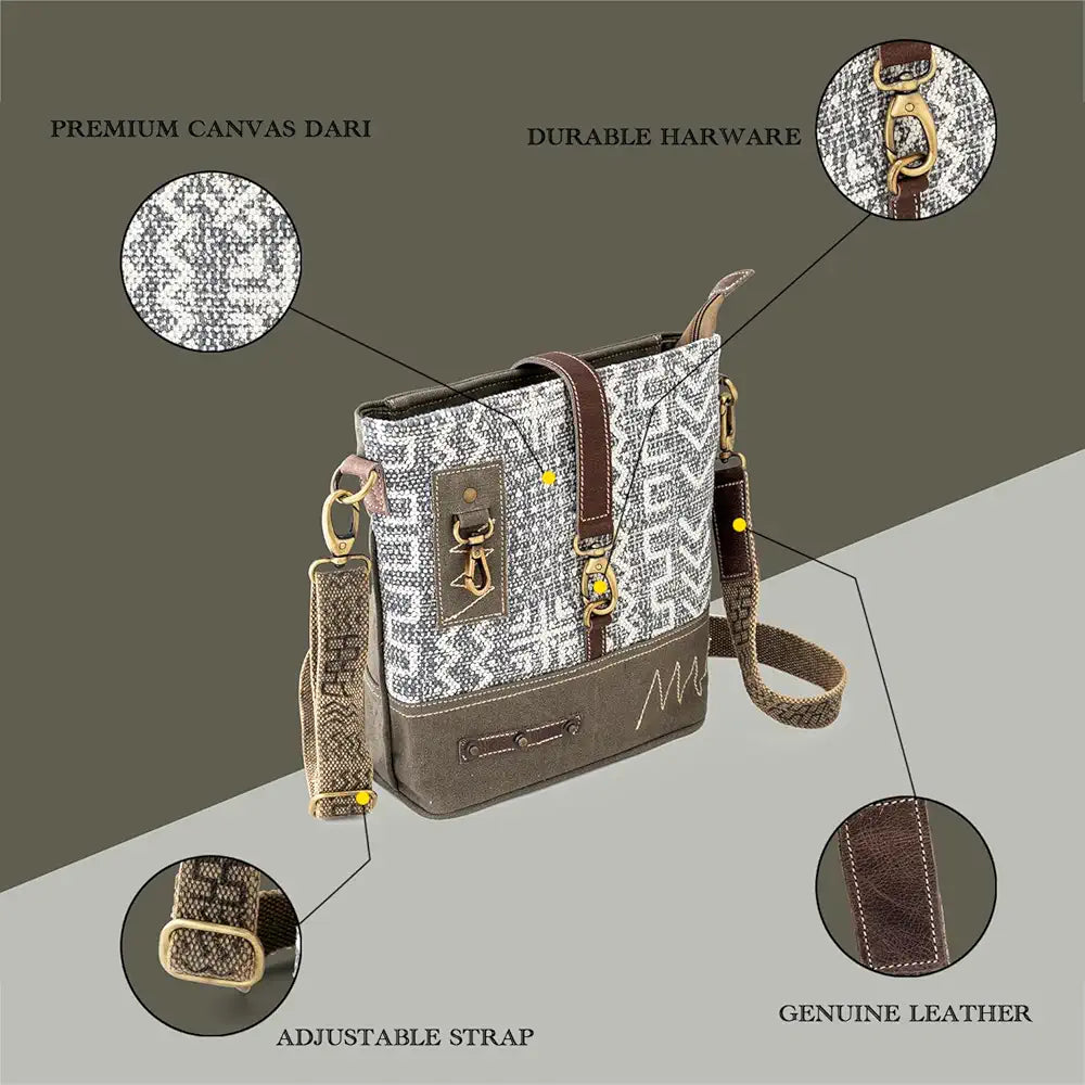 Goatter Cotton Dari And Leather Material Messenger Sling Bag For Women - Green