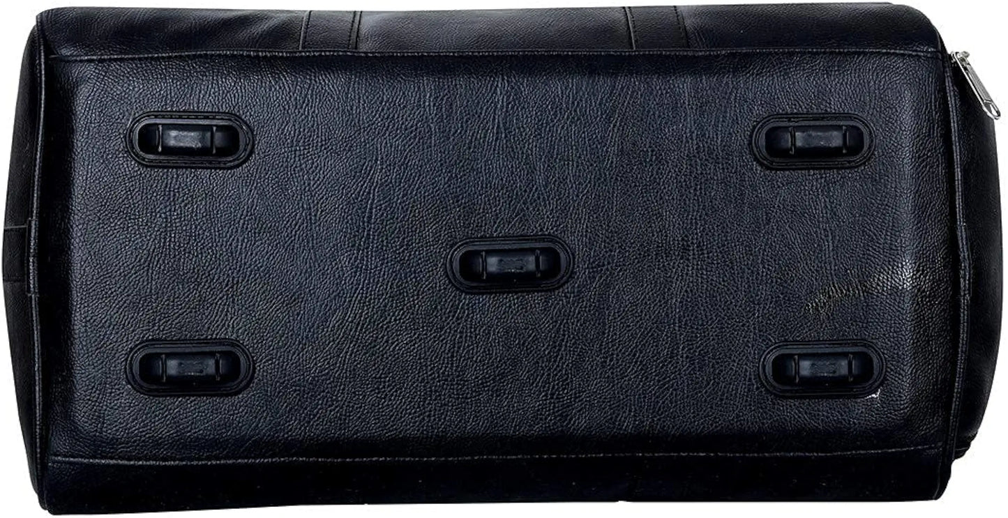 Leather World 46 L Vegan Textured Leatherette Stylish & Spacious Weekender Travel Duffle Luggage Bag with Detachable Shoulder Strap for Men & Women, Black