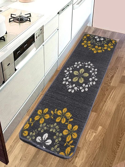 Saral Home Zinta Floral Soft Cotton Durable & Washable Multipurpose Runner Colour Grey