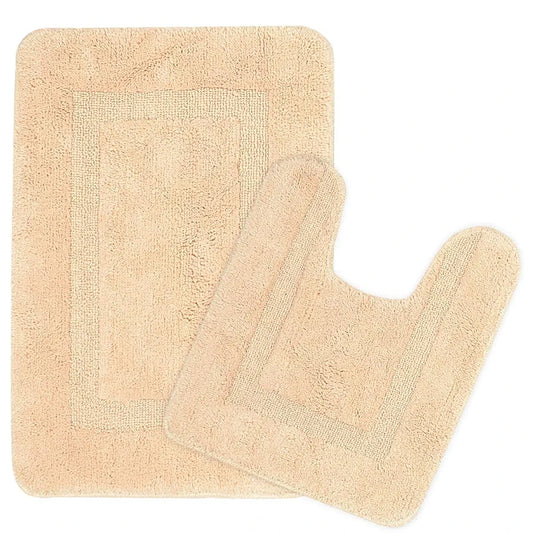 Saral Home Easy Living Cotton Anti Slip Bathmat Set With Contour Beige
