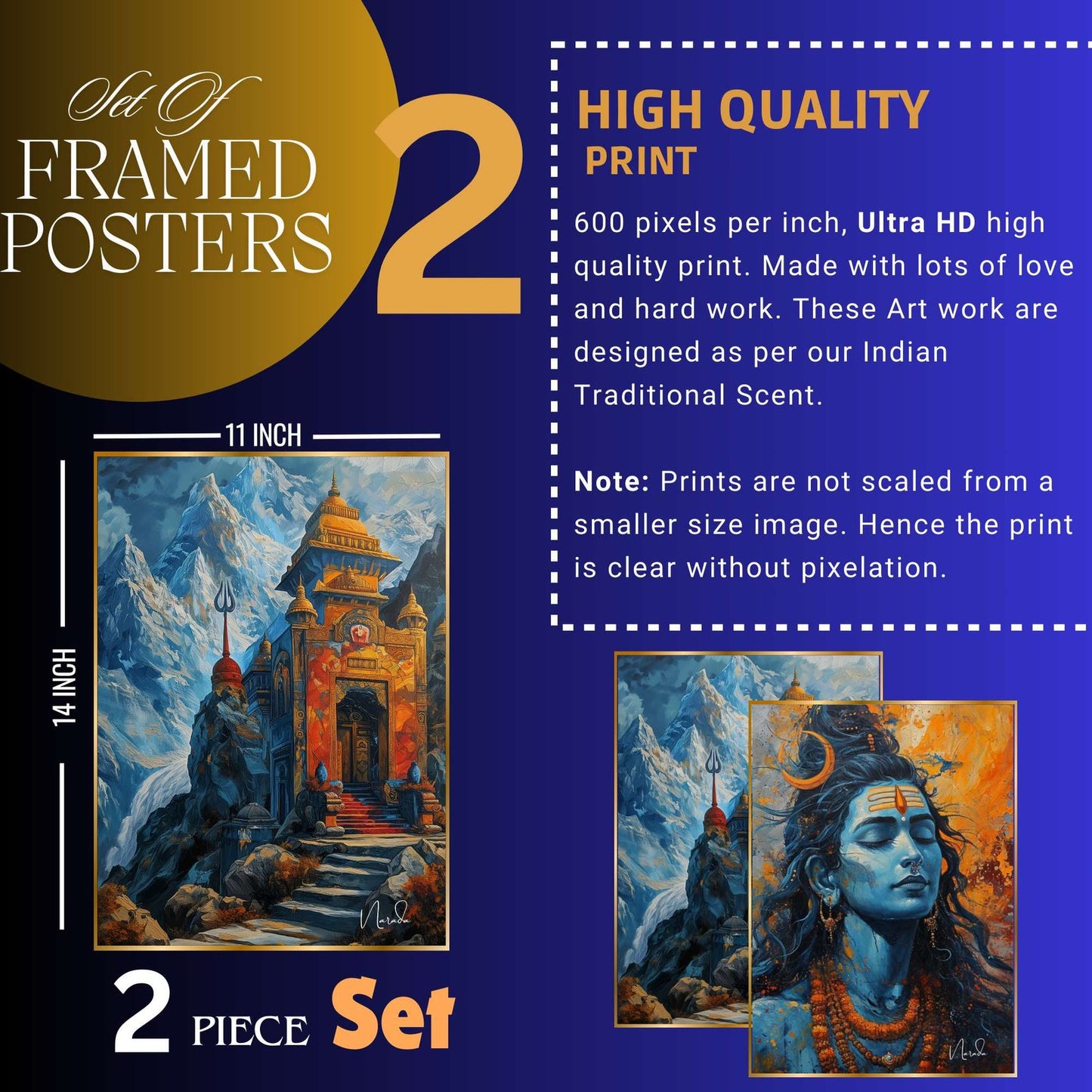 Set of Two Wall Paintings for Wall Dacoration Golden Framed Wall Paintings for Living Room & Bedroom Wall Art for Home Decoration & Office Wall Décor (14×11 inch CH-GD2-7)