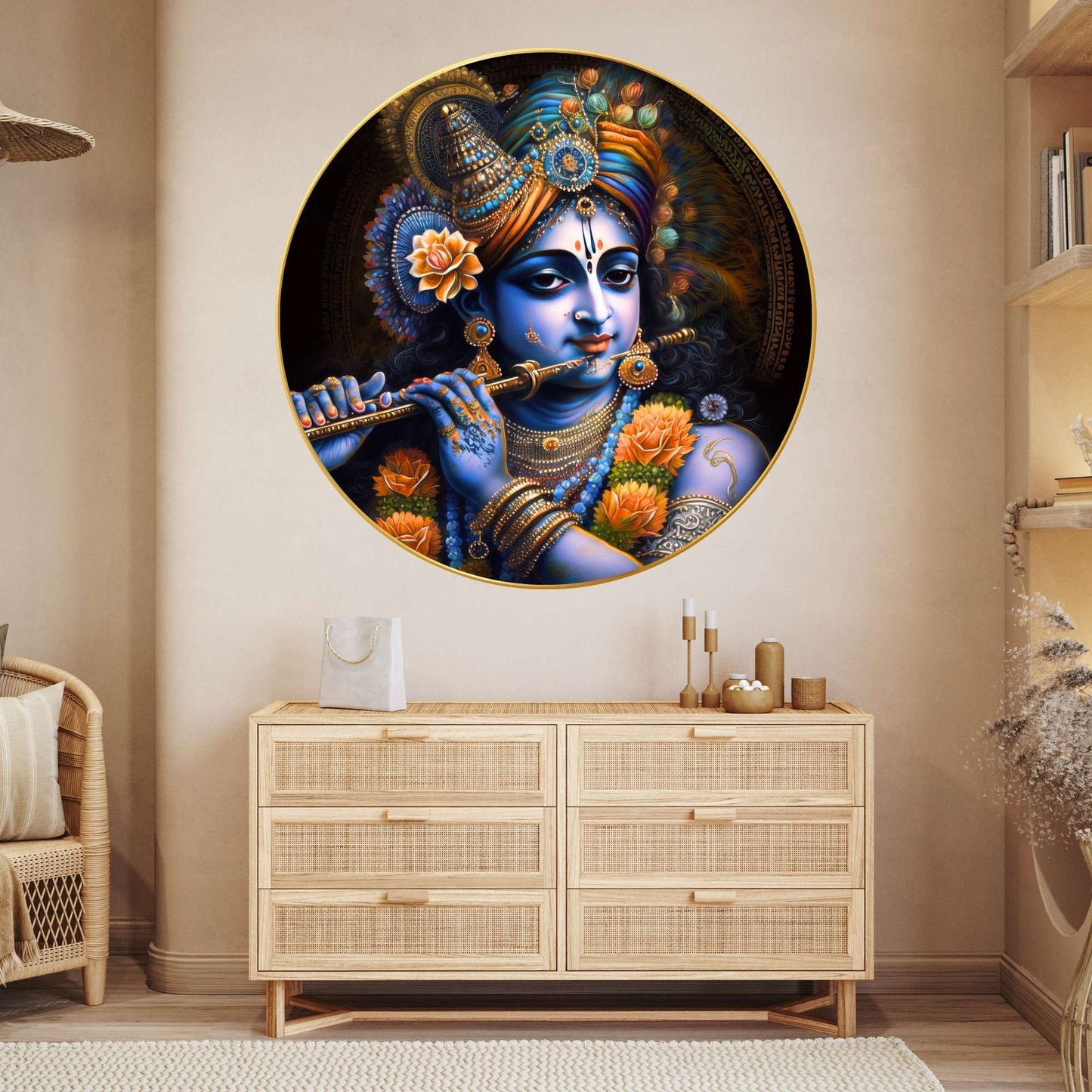 Wall Painting for Wall Decoration with Frame Sparkle Glossy Round Golden Framed Large Painting Office, Living Room, Bedroom, Home Decoration