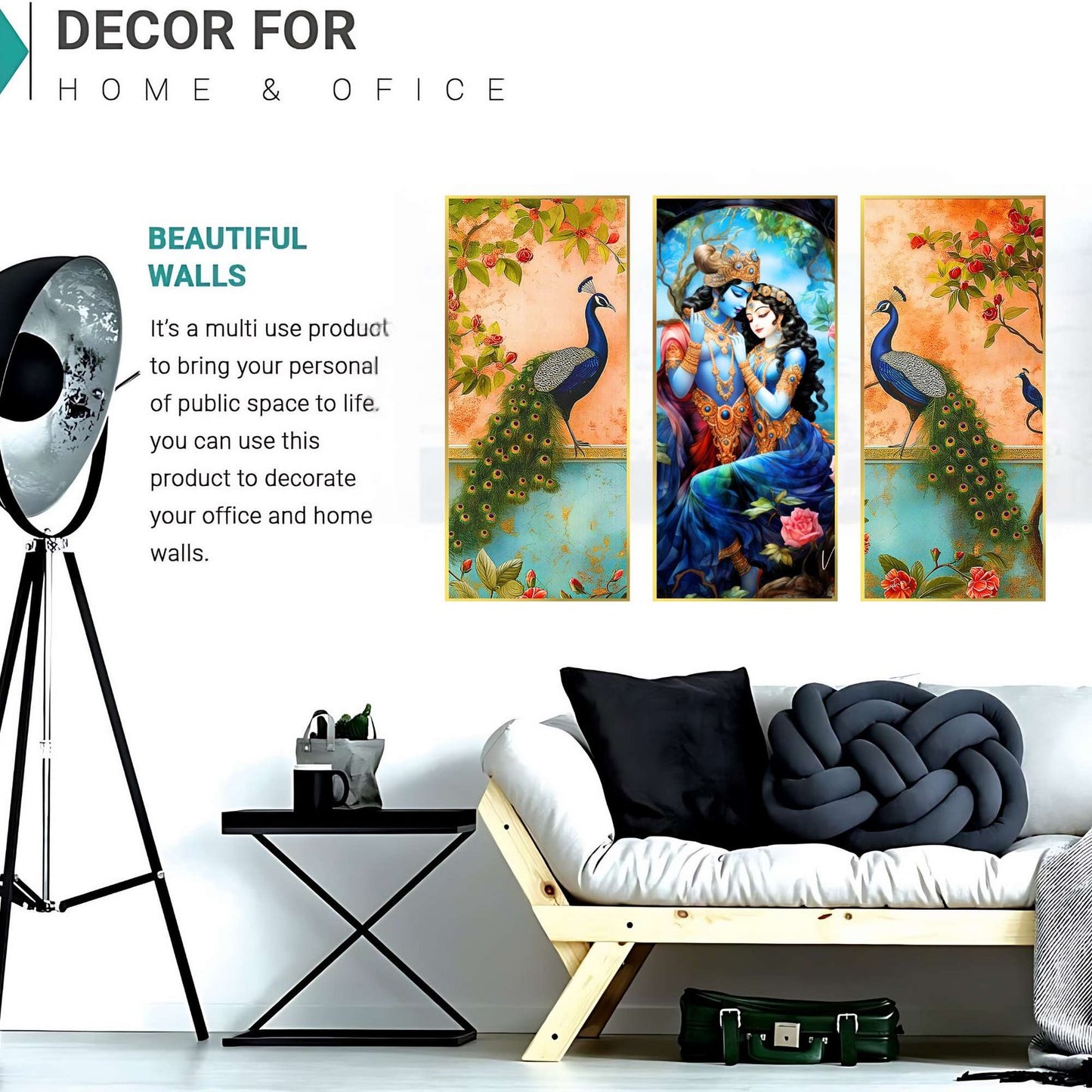 Set of Three large Wall Paintings for Wall Dacoration Golden Framed Wall Paintings for Living Room & Bedroom Wall Art for Home Decoration & Office Wall Décor (14×11 inch CH-LGD3-7)