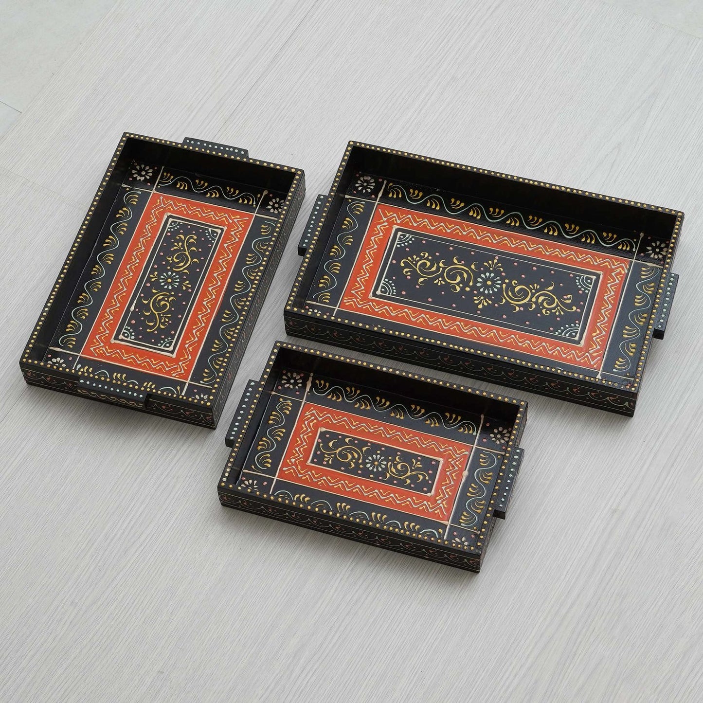 Set of 3 Handcrafted Wooden Trays: Versatile and Elegant Serving Solutions