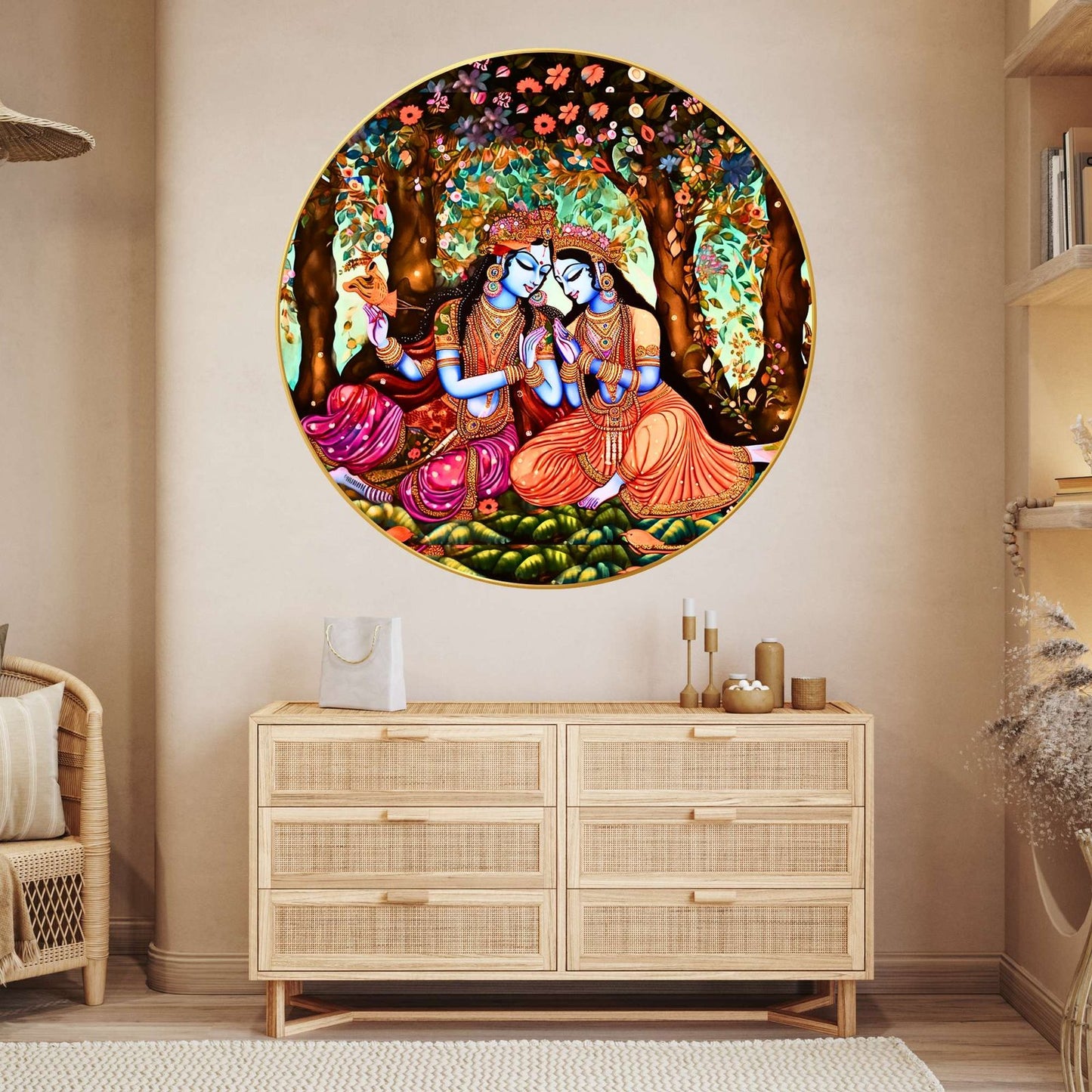 Wall Painting for Wall Decoration with Frame Sparkle Glossy Round Golden Framed Large Painting Office, Living Room, Bedroom, Home Decoration