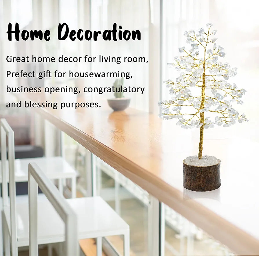 Crocon Clear Quartz Gemstone Money Tree Feng Shui Bonsai Golden Wire