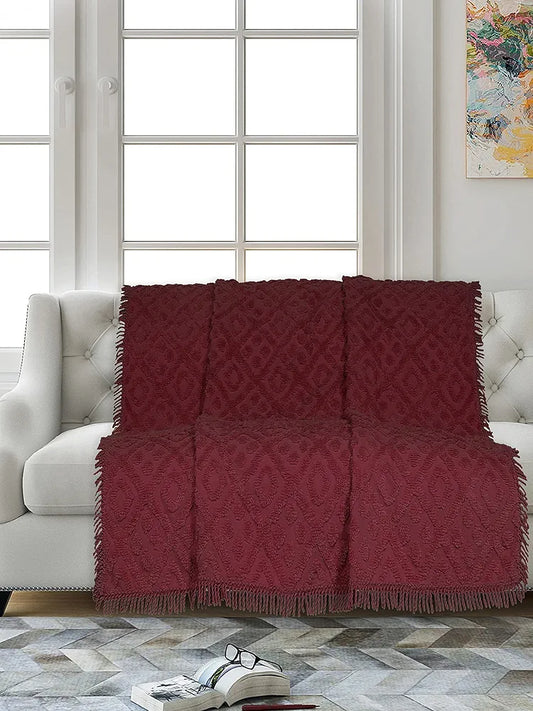 Saral Home Easy Living Soft Cotton Tufted 2 Seater Sofa Cover Throw Colour Maroon