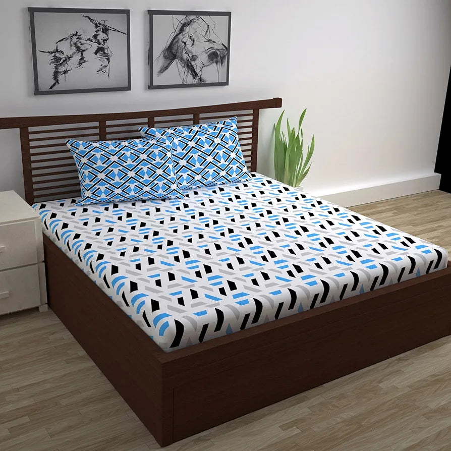 Divine Casa - 144 TC Super Soft Cotton Bedsheet for Double Bed 144 Thread Count Abstract Colour Grey & Blue