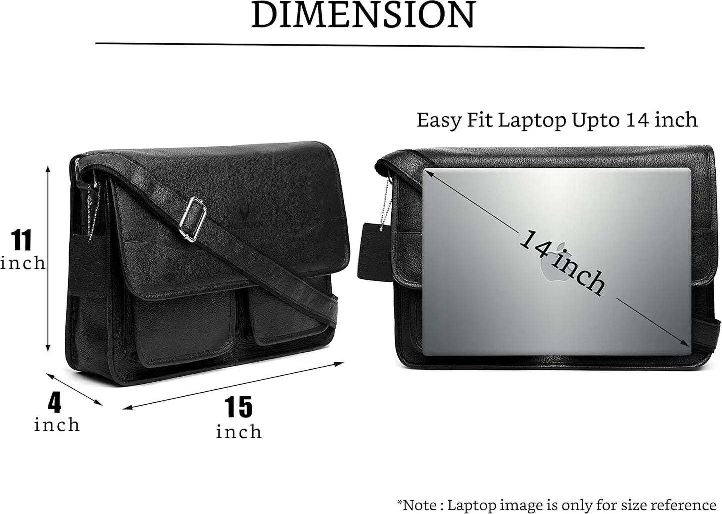 WildHorn Urban Edge100% Leather Laptop Messenger Black Men's Bag