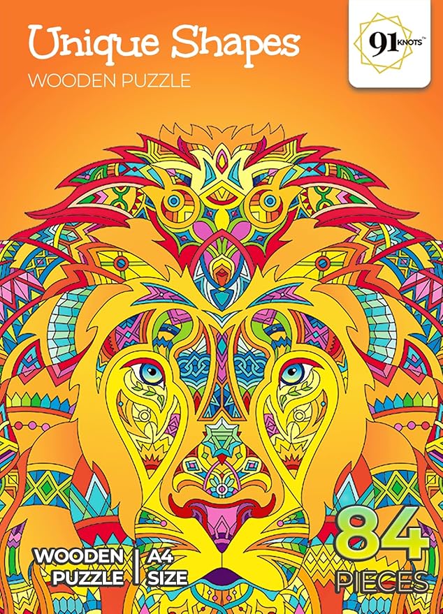 91knots Majestic Lion 84 Pieces Animal Shape Wooden Jigsaw Puzzle for Adults and Kids 6+ Years | Majestic Lion
