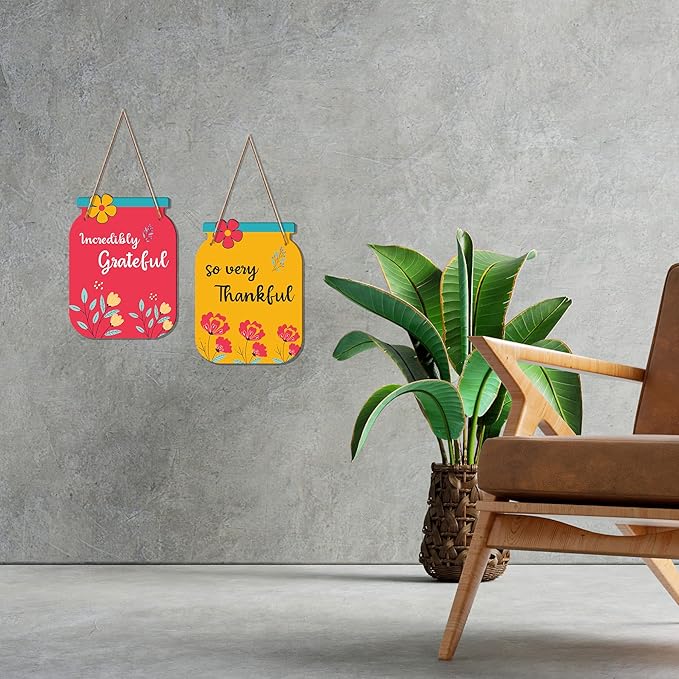 Artvibes Motivational Quotes Decorative Wall Art Wooden Hanger Ornaments for Livingroom | Set of 2