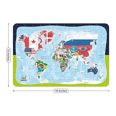 Webby Kids World Map with Flags Wooden Jigsaw Puzzle 108 Pieces