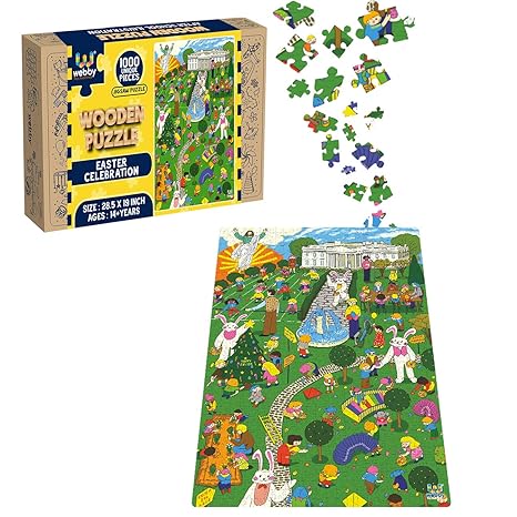 Webby Easter Celebration Illustration Wooden Jigsaw Puzzle For Kid, 1000 Pieces