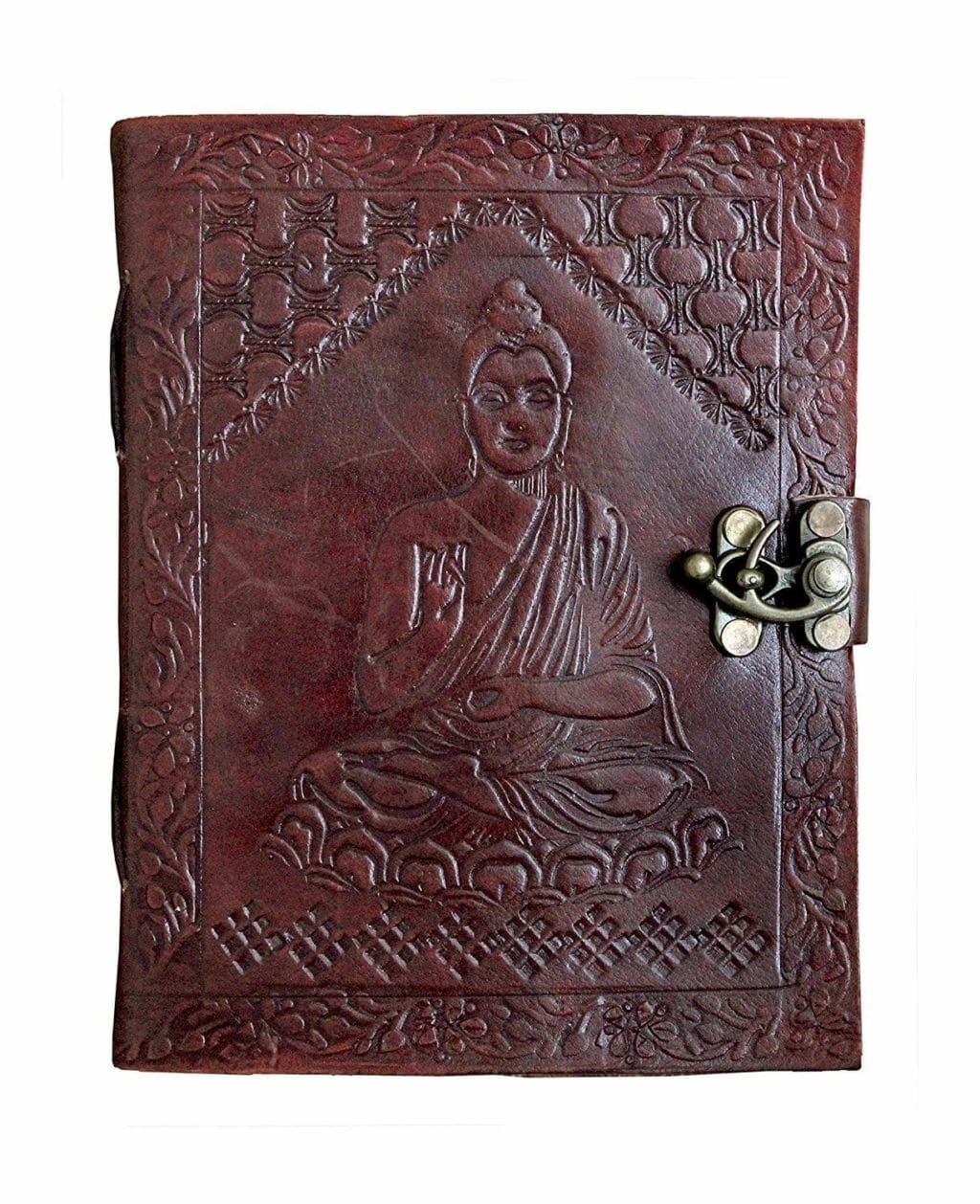Craftshades – Metal Lock Brown Engraved Gautam Buddha Design 7″5 Handcrafted Leather Journal/Diary 100 page | 200% Genuine Leather