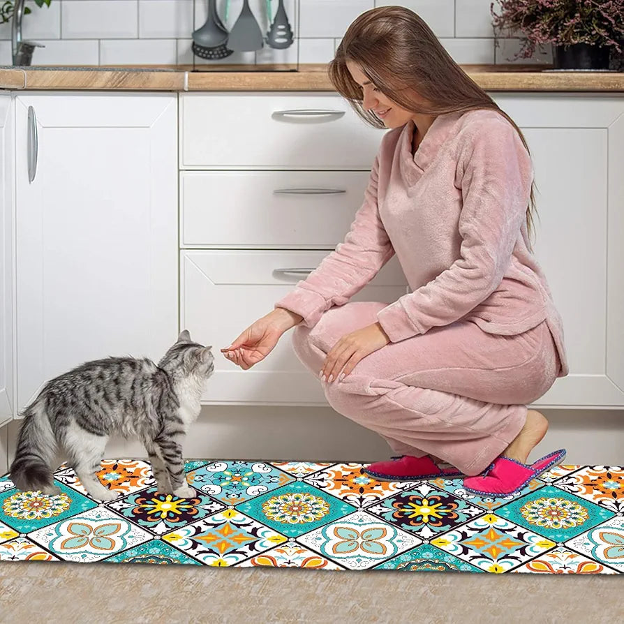 Ishro Home Kitchen Mats For Floor Anti Slip Waterproof Set Of 2 Pcs Colour Vintage Retro