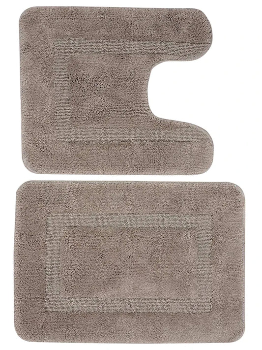 Saral Home Cotton Anti Slip Bathmat Set with Contour Colour Grey (Pack of 2)