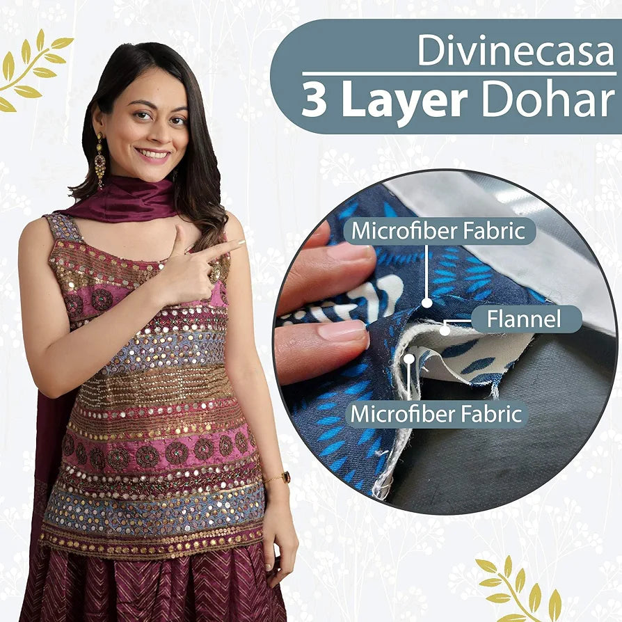 Divine Casa Microfiber Floral Single Dohar 120 GSM Soft & Lightweight Throw Blanket Colour Grey & White