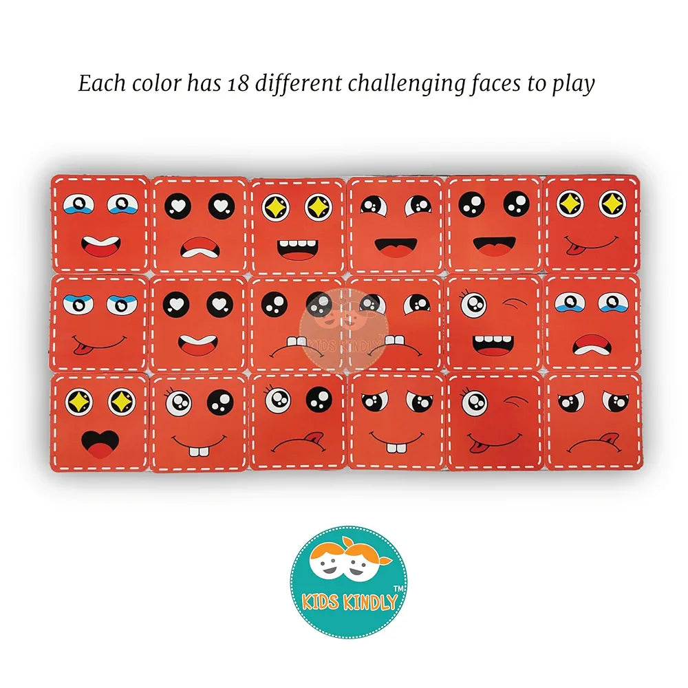 KIDS KINDLY Wooden Face Puzzle Game for Kids Age 3+, Emoji Expression Matching Toy with 16 Blocks & 72 Cards, Fun Indoor Puzzle for Boys and Girls, Educational Games & Gifts