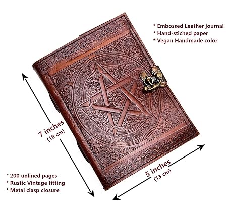 Craftshades -Handmade Leather Diary Embossed with star, journey & double wolf Diary with Antique Lock for Artist Sketchbook, Scrapbook, Drawing, Writing etc .Size 5 * 7 inch