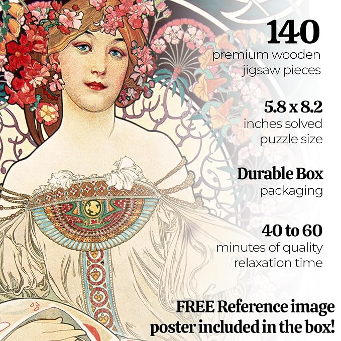 91knots - F. Champenois Imprimeur-editeur 140 Pieces Wooden Jigsaw Puzzle for Adults and Kids 5+ Years | Alphonse Maria Mucha 's Artwork