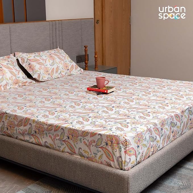 Urban Space Serene 200 TC Cotton Bedsheet for Double Bed 2 Pillow Covers (Colour Iris Pink)