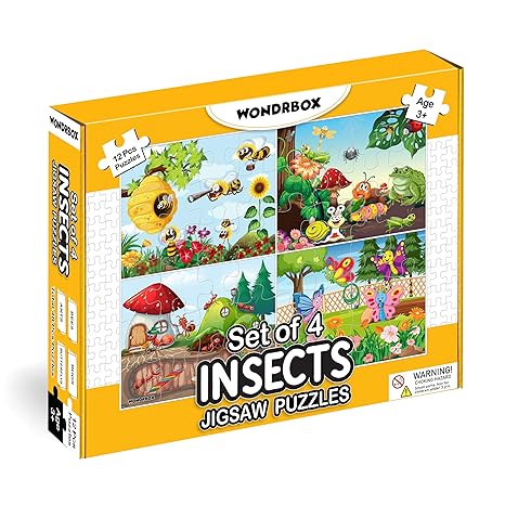 Wondrbox Insects Jigsaw Puzzles For Kids Educational Toy For The Kids Age 3 And Above Insects Set of 4 Puzzles in Box