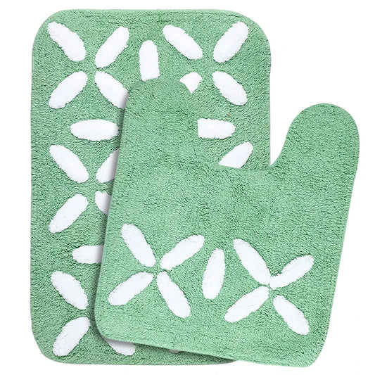 Saral Home Cotton Bathmat with Contour mat Colour Green