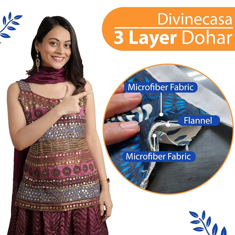 Divine Casa 120 GSM Microfiber Single Dohar Soft & Lightweight Throw Blanket Tessellate Pattern Colour Blue-Red & Orange