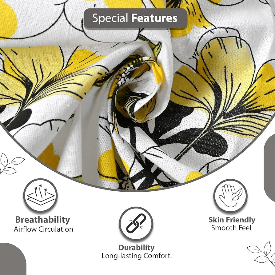 Divine Casa Bedsheet for Single Size Bed 144 TC Cotton Bedsheet for Single Size Bed with 1 Pillow Cover Floral Colour Golden Daffodil