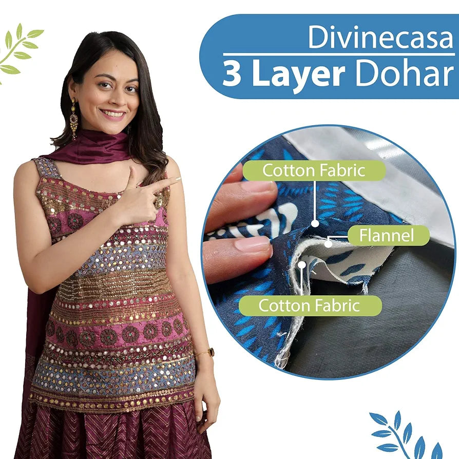 Divine Casa 100% Cotton All Season Reversible Dohar Single Bed Size AC Blanket TC - 120 Emerald and Colour Aqua