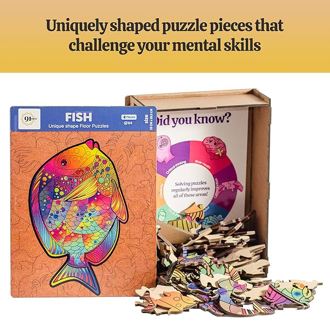 91 Knots Fish Theme 84 Pieces Wooden Puzzle Games for Kids | Animal Puzzles for Kids | Wooden Puzzle for Kids 6+ | Board Games for Kids
