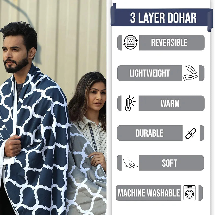 Divine Casa 120 GSM Cloudy Quilt Brushed Microfibre 3 Layer Breathable Single Dohar AC Blanket Lightweight Warm Rajai Throws for Bed TC - 120 Colour Blue Heaven