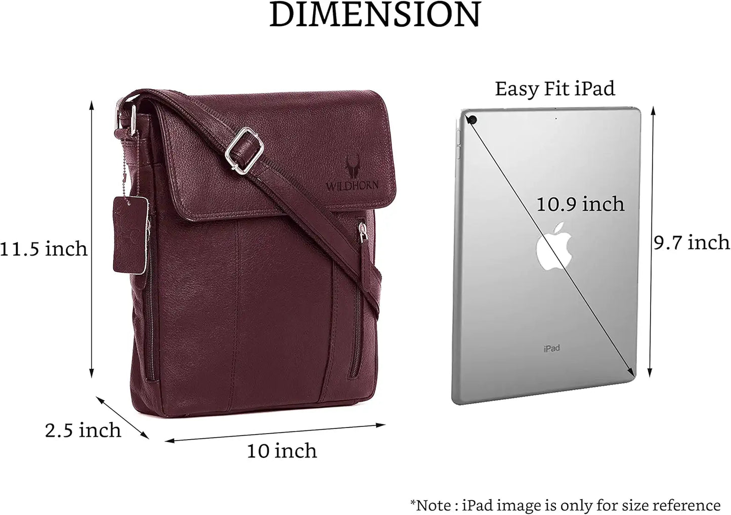 WildHorn Leather 11 inch Sling Messenger Bag for Men I Multipurpose Crossbody Bag I Travel Bag with Adjustable Strap