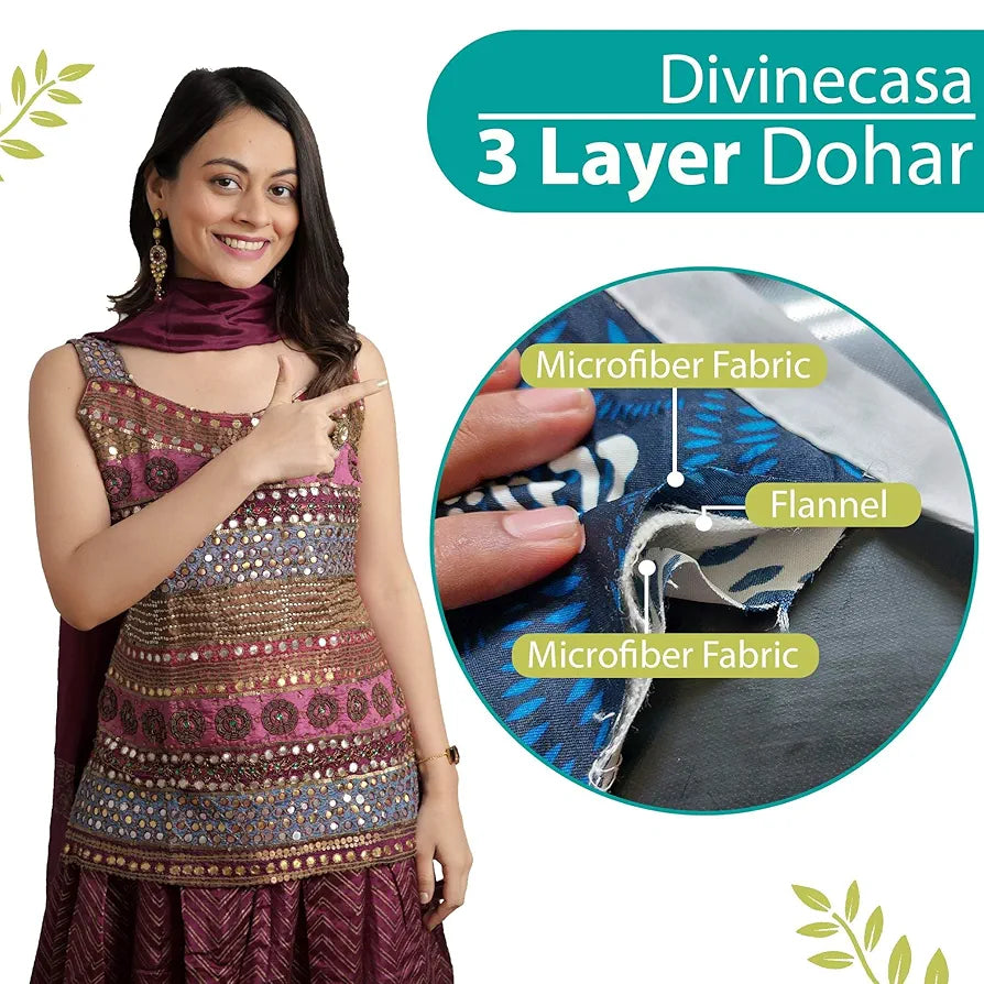 Divine Casa 120 GSM Microfiber Single Dohar Soft & Lightweight Throw Blanket Abstract Geometric Pattern Colour Olive Green & Teal