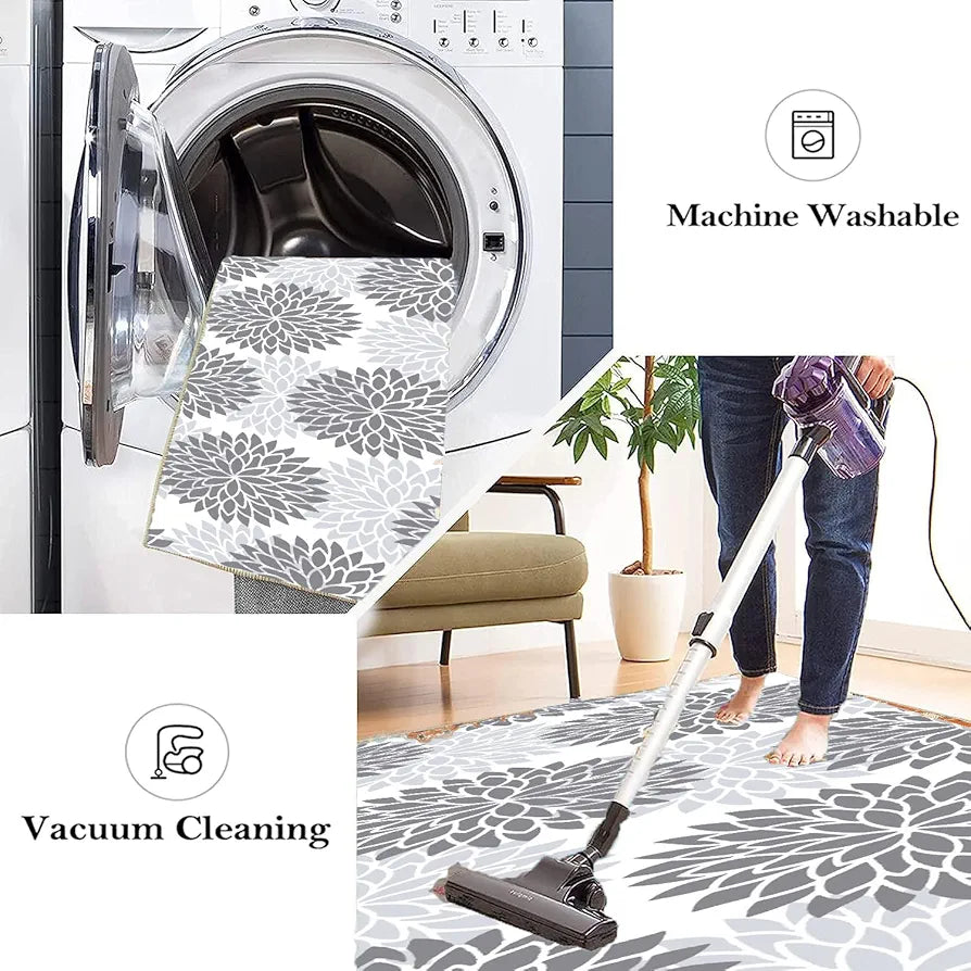 Ishro Home Velvet Premium Kitchen Mats For Floor Kitchen Runner 2 Pcs Set Colour Breeze Grey