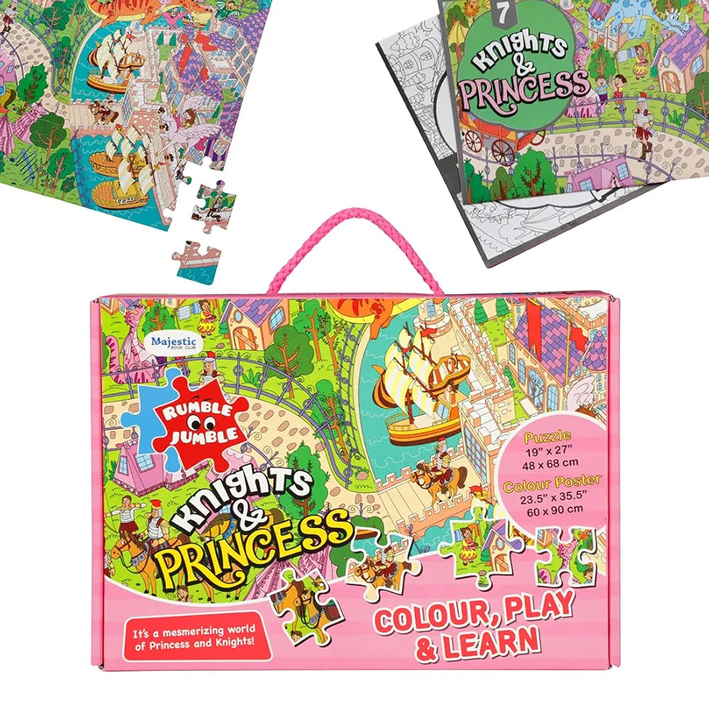 THE BOOK TREE Knights and Princess Fun and Educational Floor Puzzle by Majestic Book Club, Package Includes a Big Size Colouring Poster and Jigsaw Puzzle Packed in a Beautiful Box