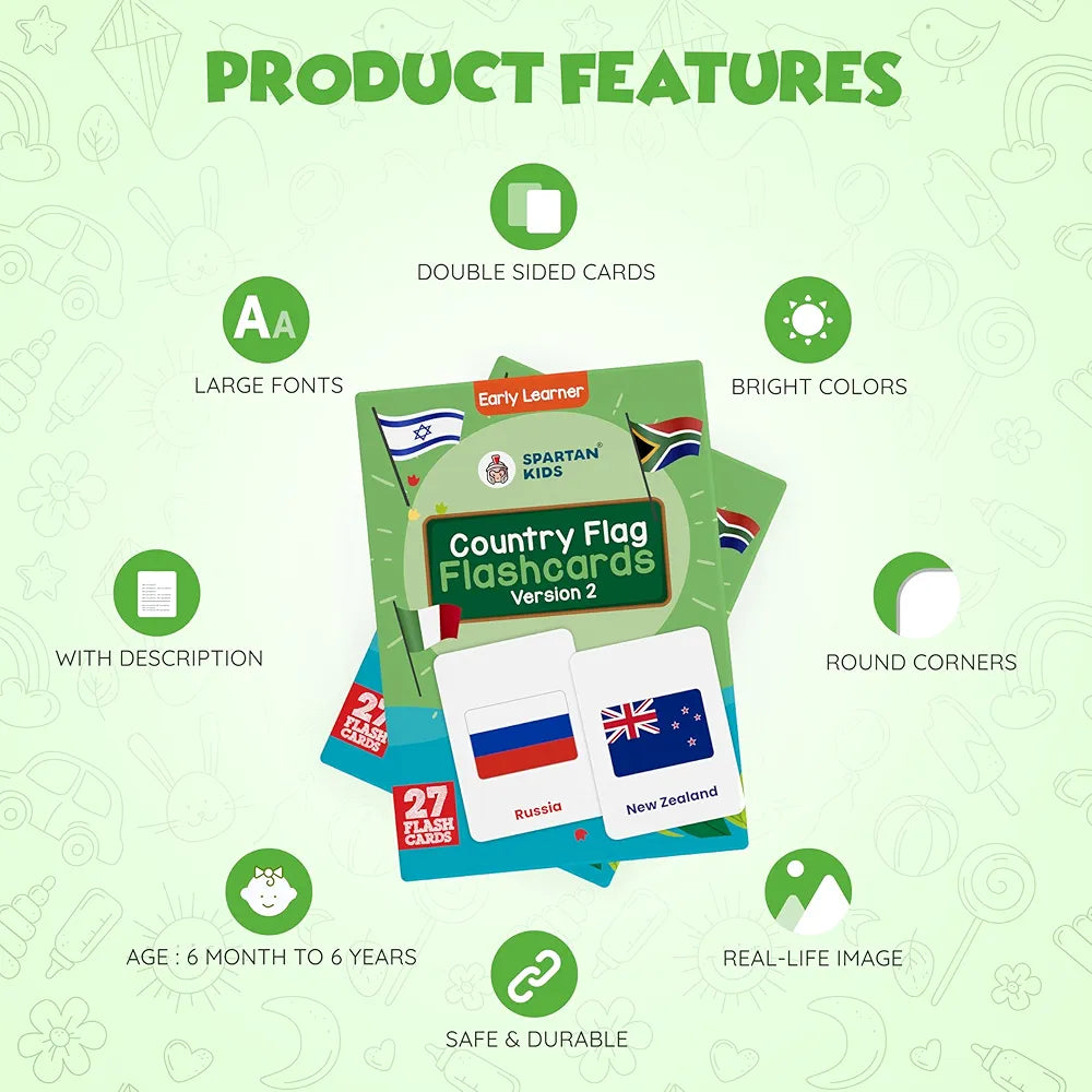 SPARTAN KIDS World Country Flags Flash Cards for Kids Creative_Thinking | 27 Early Learning Flash Cards Easy & Fun Way of Learning 1 Year to 6 Years Babies