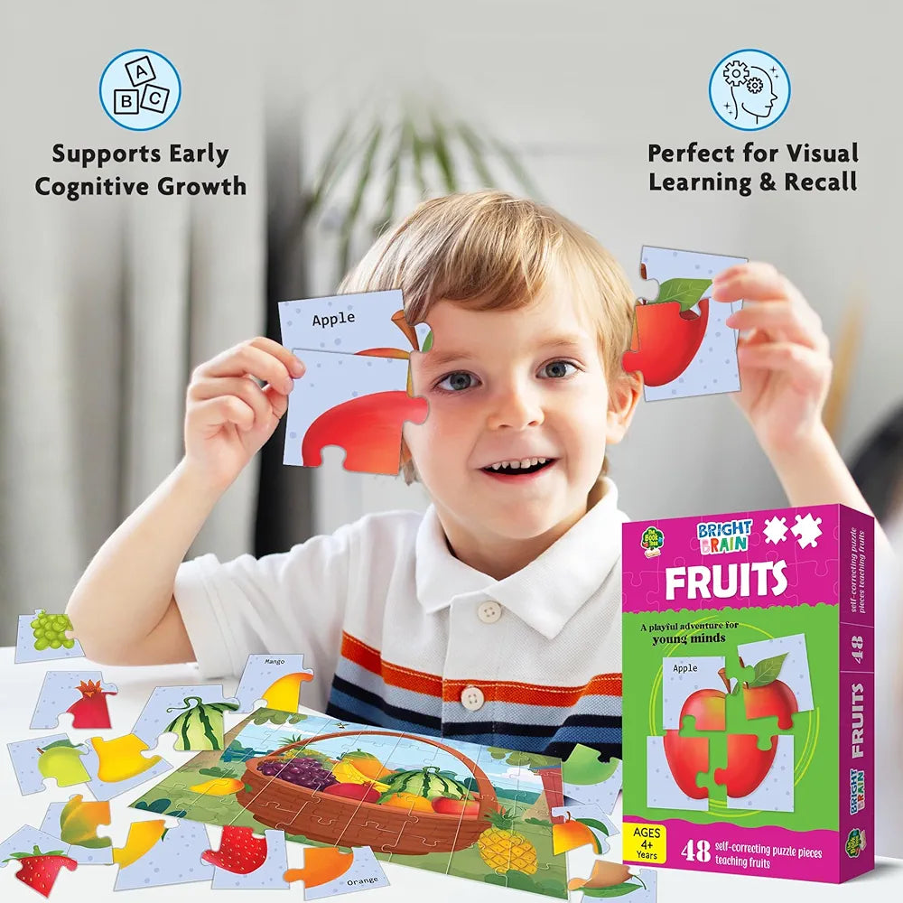 THE BOOK TREE Bright Brain Fruits 48 Piece Paper Jigsaw Puzzle For Preschoolers, Educational Toy For Learning Fruits, Gifts For Kids Ages 3 To 6 By Majestic Book Club,Multicolor