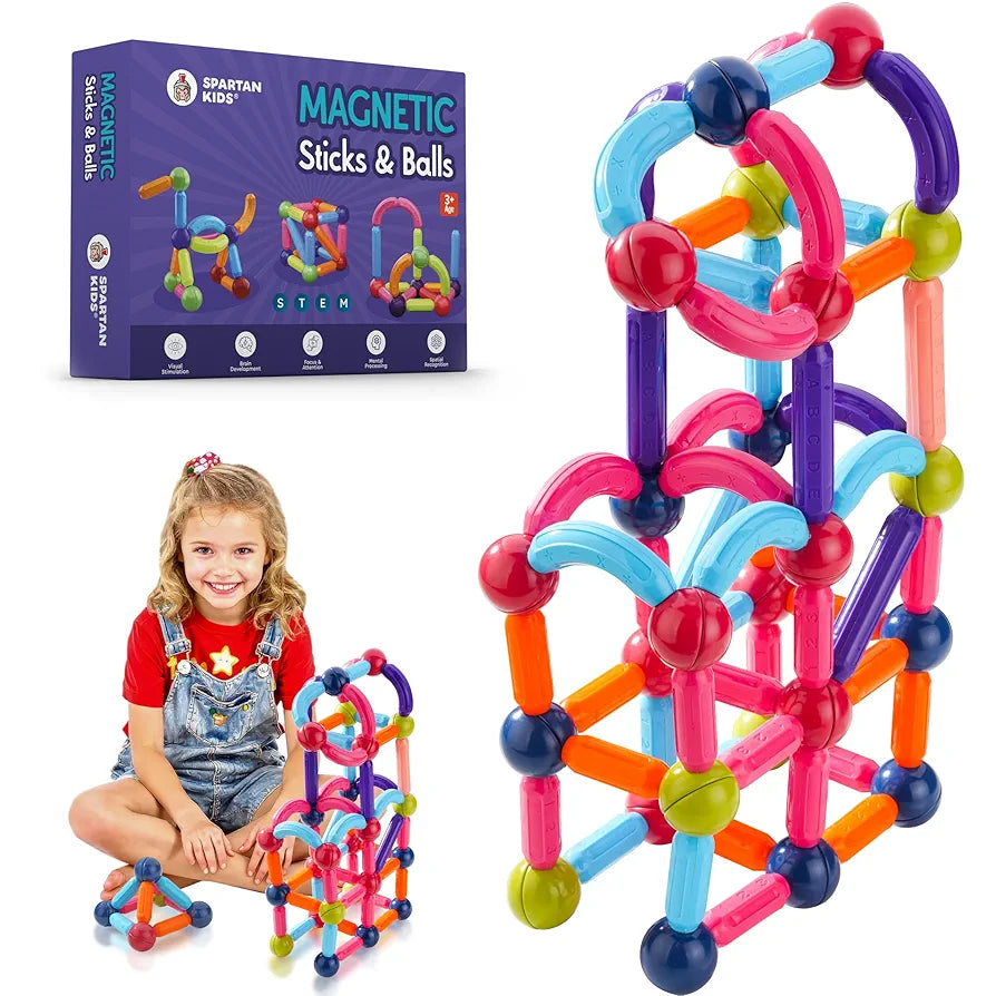 SPARTAN KIDS Magnetic Building Sticks Blocks Learning Sticks and Balls, Educational Magnet Building Blocks, Activities Toys for Toddlers, for 3+ Years Old