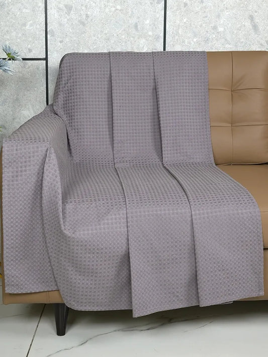 Saral Home Grey 100% Cotton Unique Waffle Design Throw/Sofacover Colour Grey