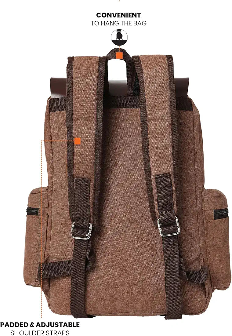 FUR JADEN Eco Friendly Travel Laptop Backpack Made of Water Resistant Sustainable Canvas and Vegan Leather for Men and Women for Travel Hiking Work